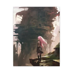 Anime Character at Fantasy Cliff Edge: Detailed Digital Art Canvas Print
