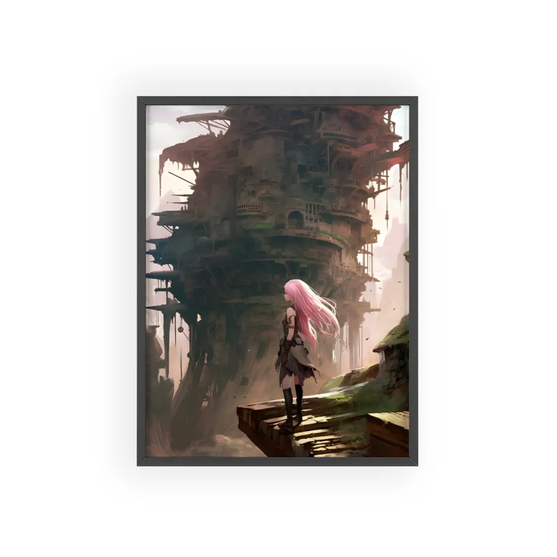 Detailed Anime Bird's Eye View: Flight Mode - Framed Poster