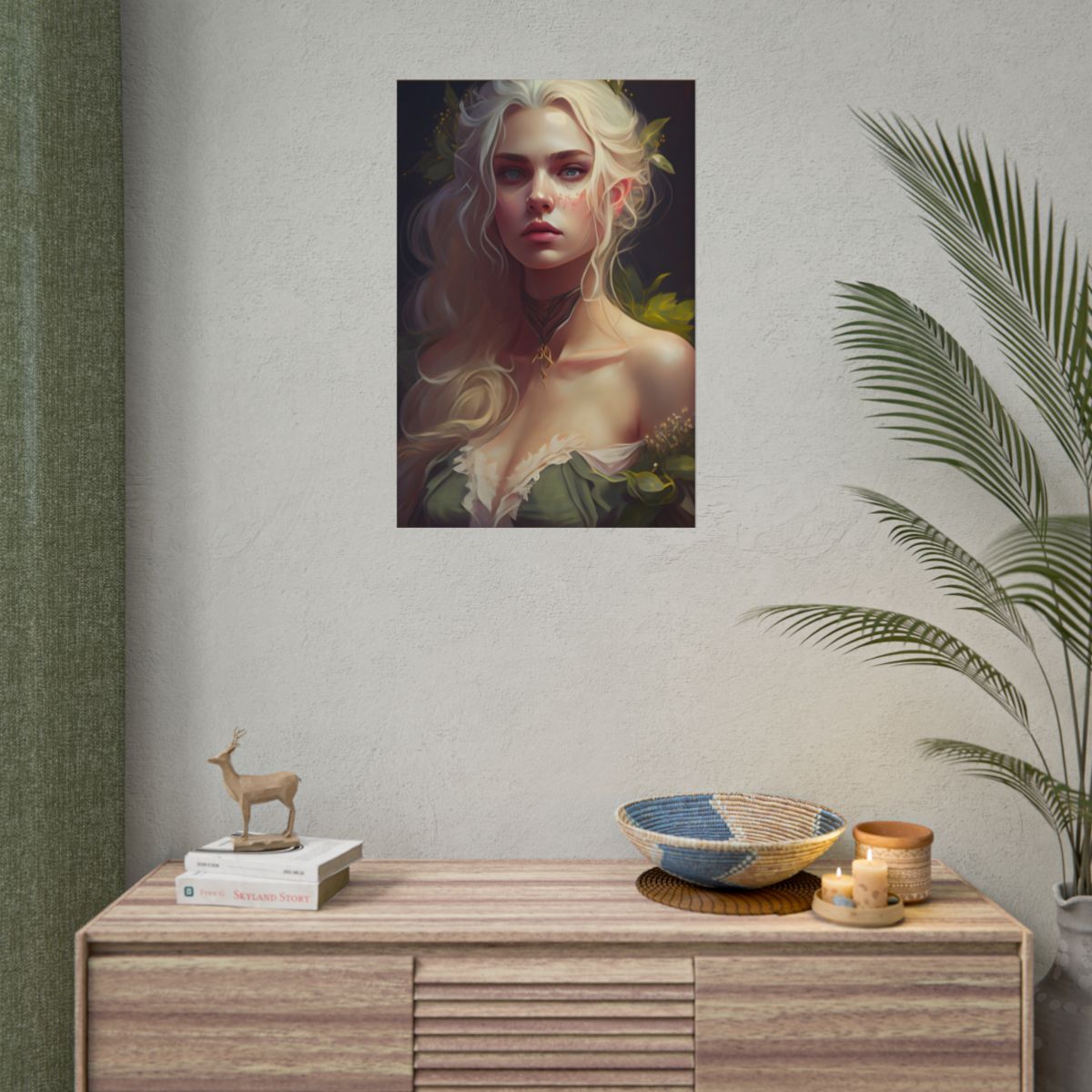 Detailed Blonde Female Portrait: Red Top Artwork - Poster