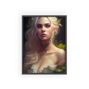 Pale-Haired Woman with Leaves Framed Poster