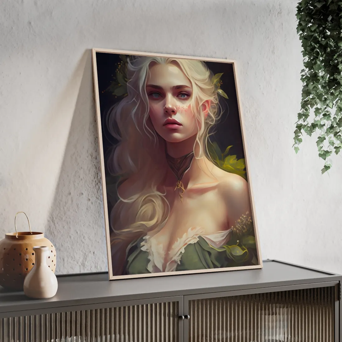 Detailed Blonde Female Portrait: Red Top - Framed Poster