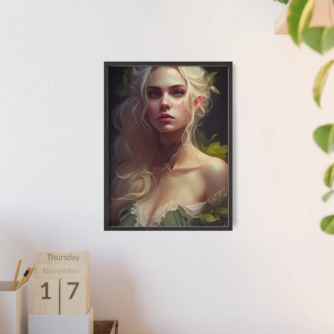 Detailed Blonde Female Portrait: Red Top - Framed Poster