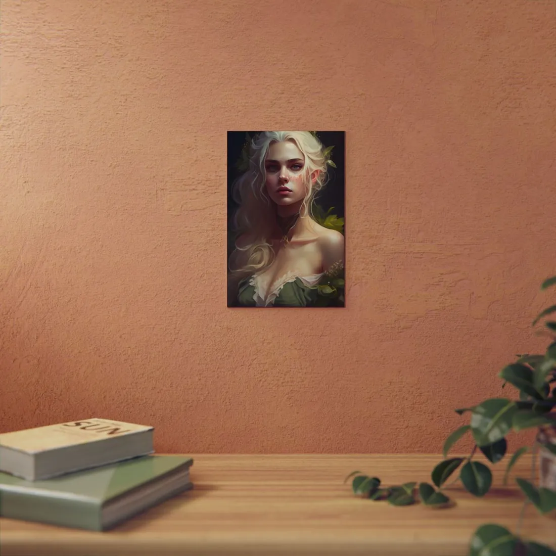Detailed Blonde Female Portrait: Red Top - Metal Poster