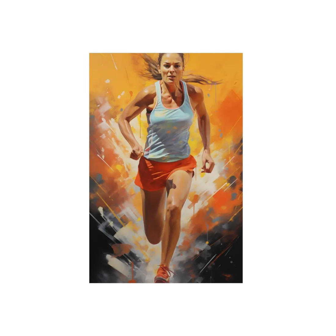 Determined Runner: Female Athlete in Motion - Metal Poster