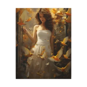 Woman Releasing Yellow Birds Canvas Print