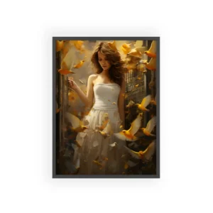 Woman Releasing Yellow Birds Framed Poster