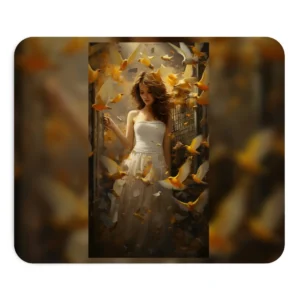 Woman Releasing Yellow Birds Mouse Pad