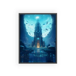 Dive into the Future: Submerged Metropol Underwater Cityscape Framed Poster