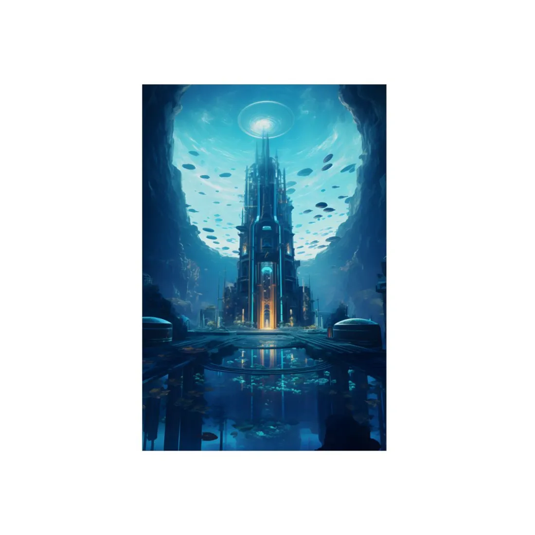 Dive into the Future: Submerged Metropol Underwater Cityscape - Metal Poster