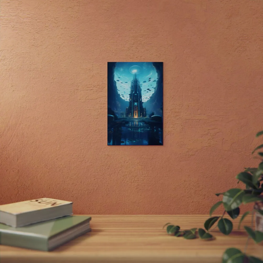 Dive into the Future: Submerged Metropol Underwater Cityscape - Metal Poster