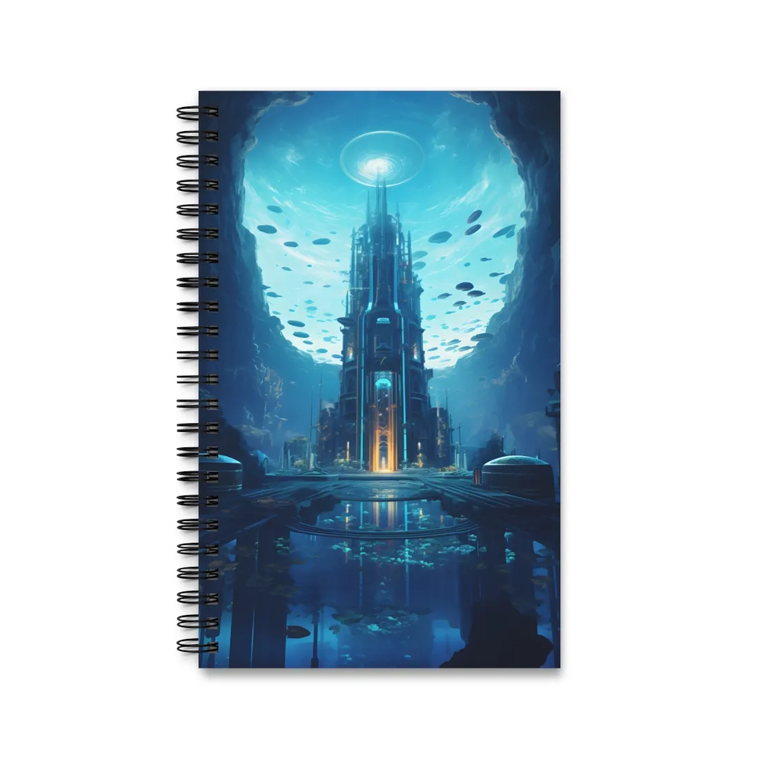 Dive into the Future: Submerged Metropol Underwater Cityscape - Spiral Notebook