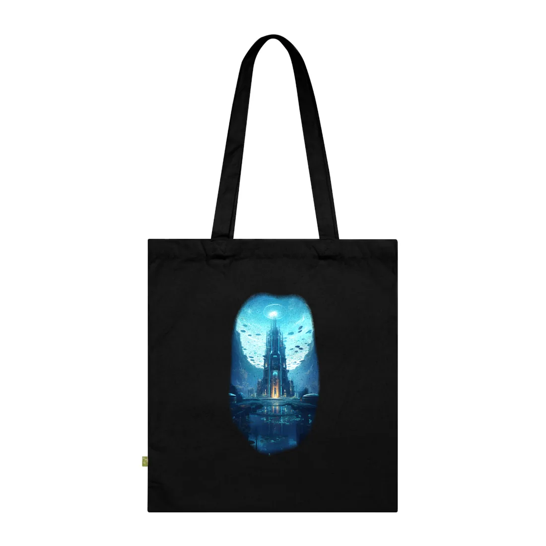Dive into the Future: Submerged Metropol Underwater Cityscape - Tote Bag (Black)