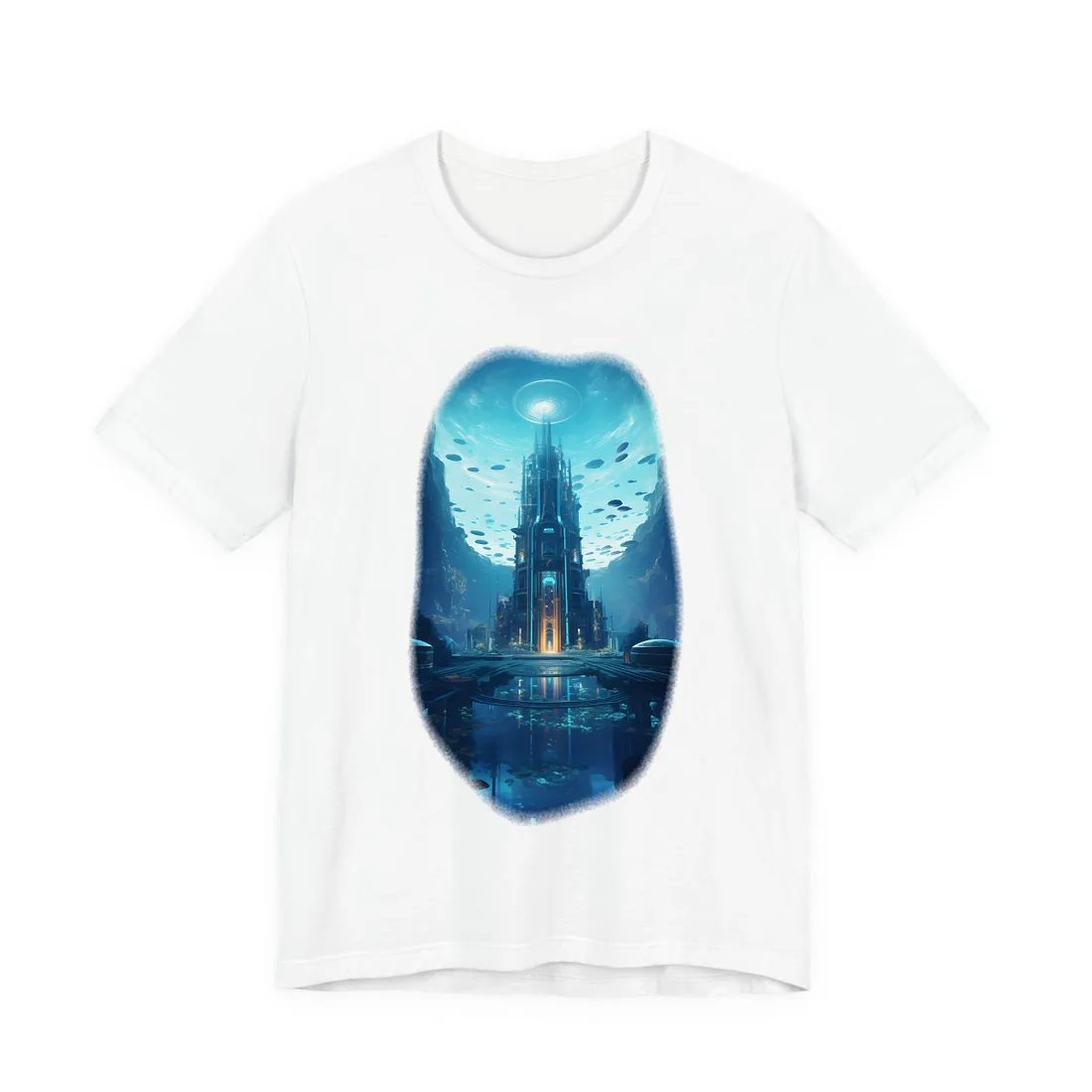 Dive into the Future: Submerged Metropol Underwater Cityscape - T-Shirt (White)