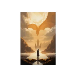 Lone Figure Facing Golden Tower Metal Poster