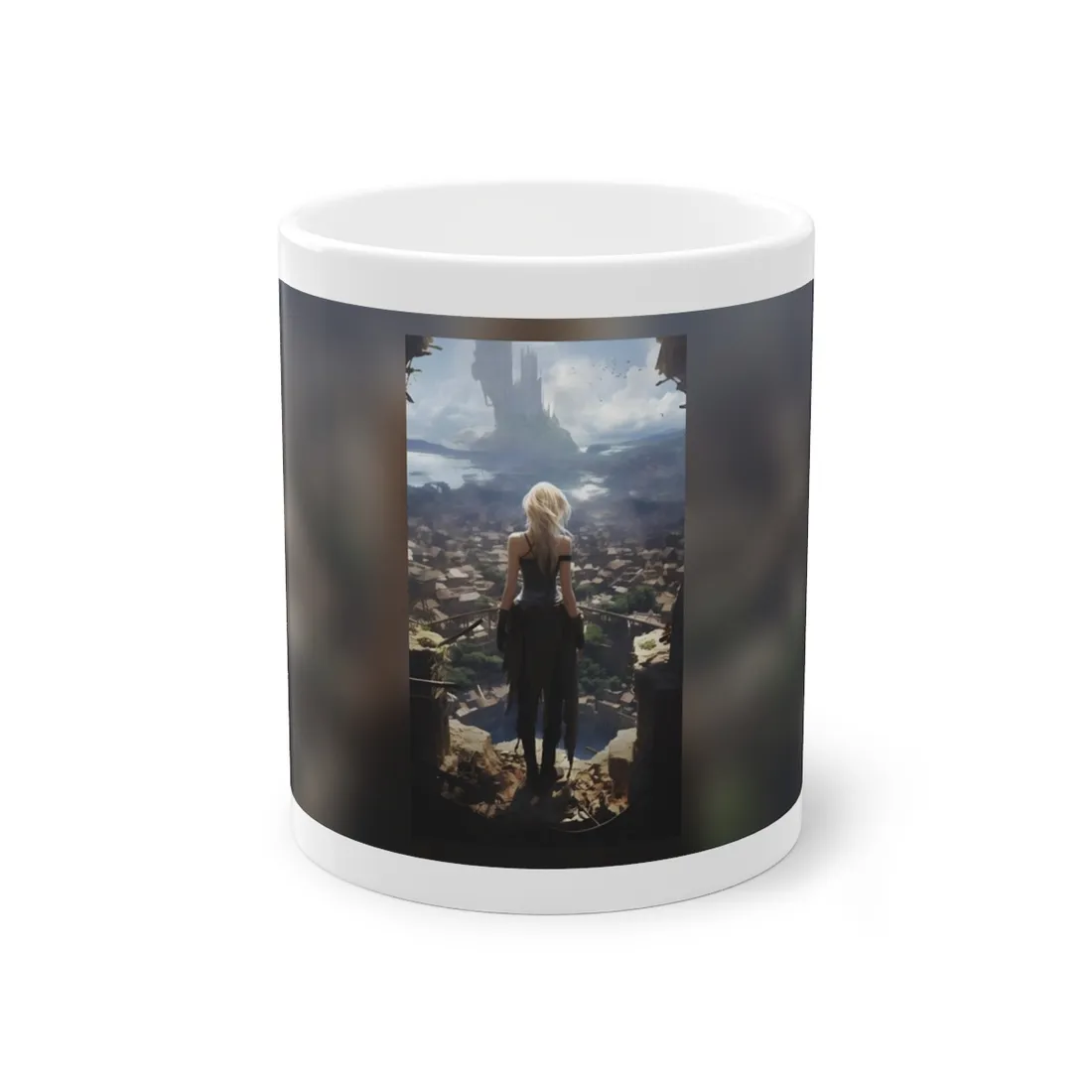 Dramatic Anime Art: Intense Female Emotion - Blue Gradient - Mug