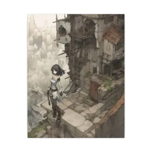 Lone Figure Overlooking Ruins Canvas Print