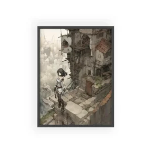 Lone Figure Overlooking Ruins Framed Poster