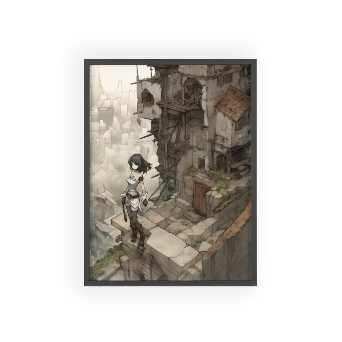 Dramatic Anime Bird Art: Detailed - Framed Poster