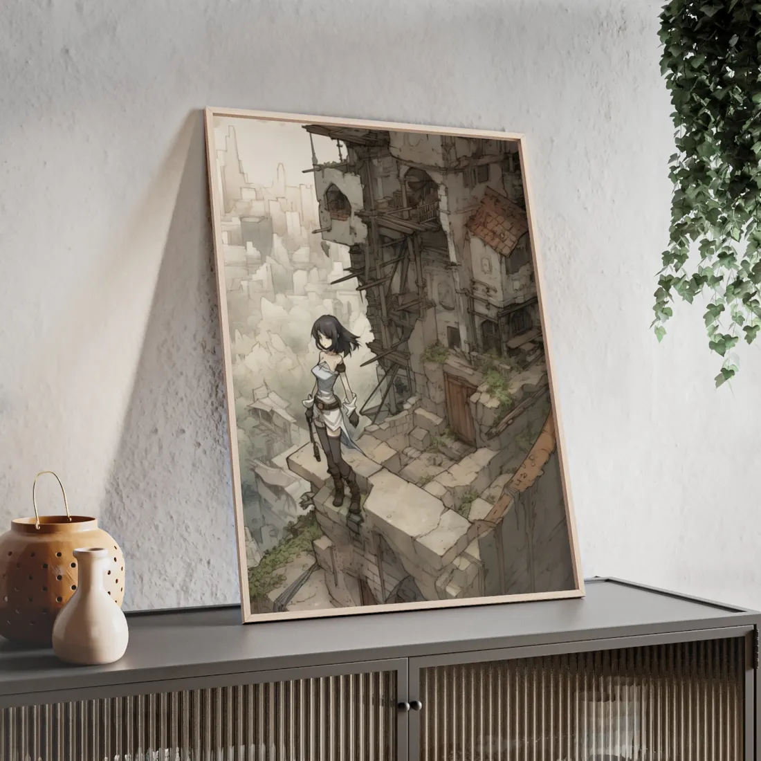 Dramatic Anime Bird Art: Detailed - Framed Poster