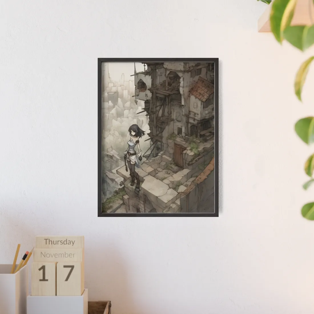 Dramatic Anime Bird Art: Detailed - Framed Poster