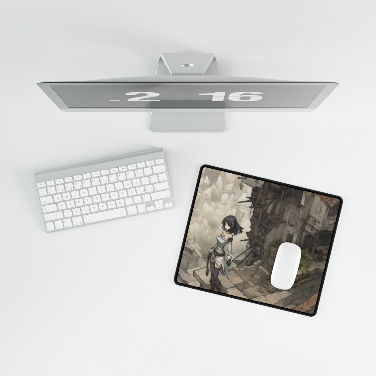 Dramatic Anime Bird Art: Detailed Illustration - Desk Mat