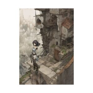 Lone Figure Overlooking Ruins Poster