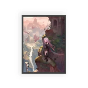 Pink Haired Cliff Watcher Framed Poster