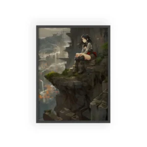 Girl Sitting on Cliff Edge Framed Poster