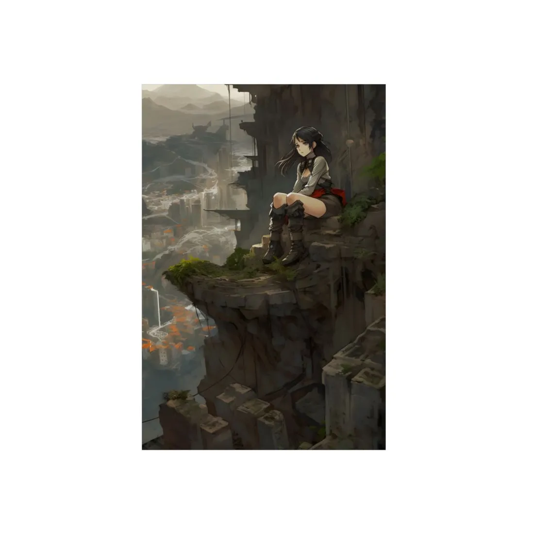 Dramatic Anime Bird's Eye View: Action-Packed Digital Art - Metal Poster