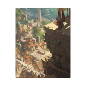 Girl Overlooking Hillside Town Canvas Print