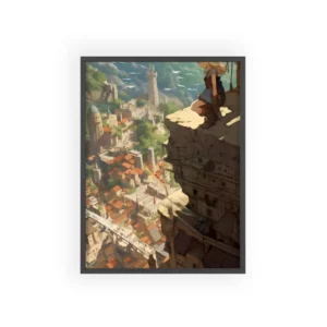 Girl Overlooking Hillside Town Framed Poster