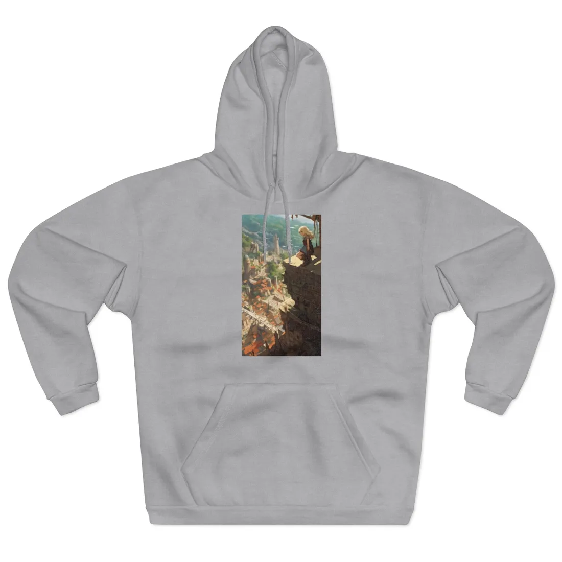 Dramatic Anime Bird's Eye View: Blonde Female in Action with Flying Birds - Hoodie