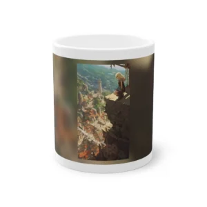 Girl Overlooking Hillside Town Mug