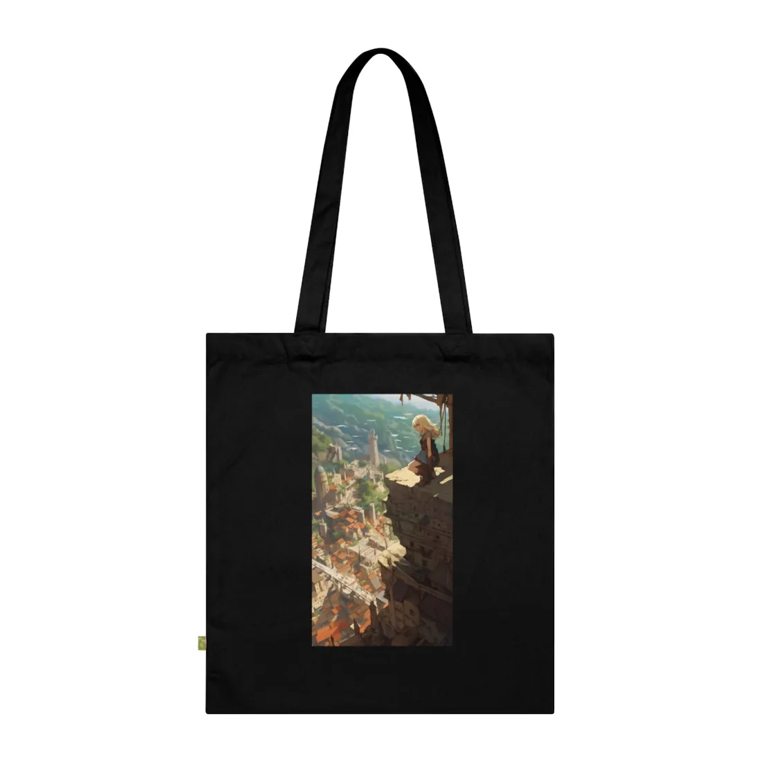 Dramatic Anime Bird's Eye View: Blonde Female in Action with Flying Birds - Tote Bag