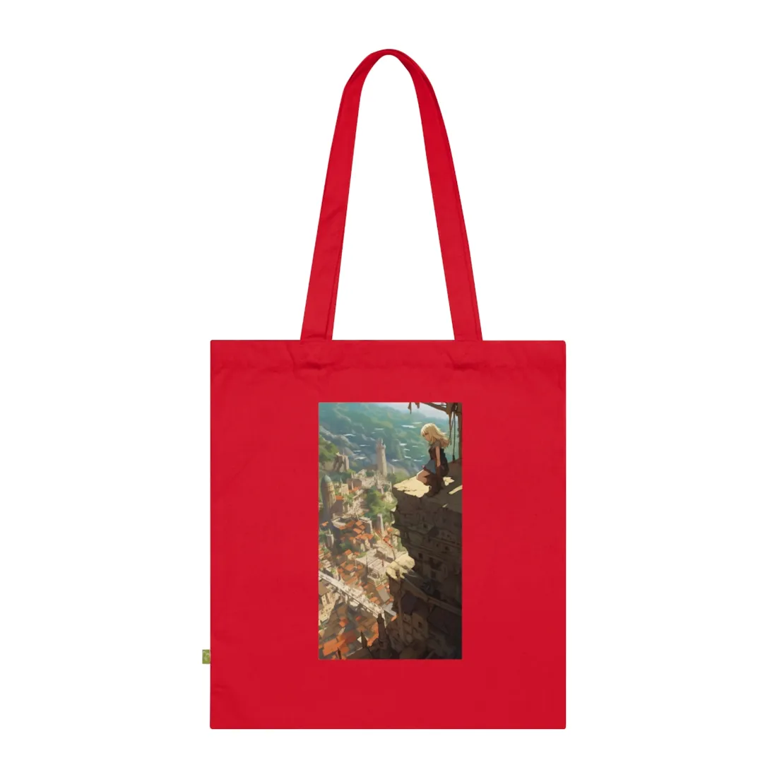 Dramatic Anime Bird's Eye View: Blonde Female in Action with Flying Birds - Tote Bag