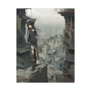 Girl on Ledge Above City Canvas Print