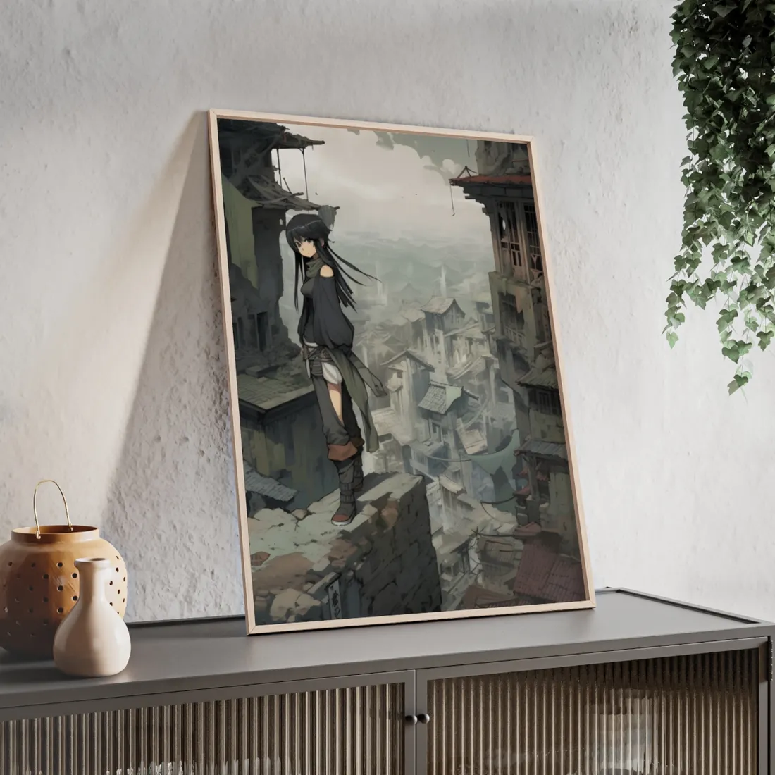 Dramatic Anime Bird's Eye View: Dynamic Digital Art - Framed Poster