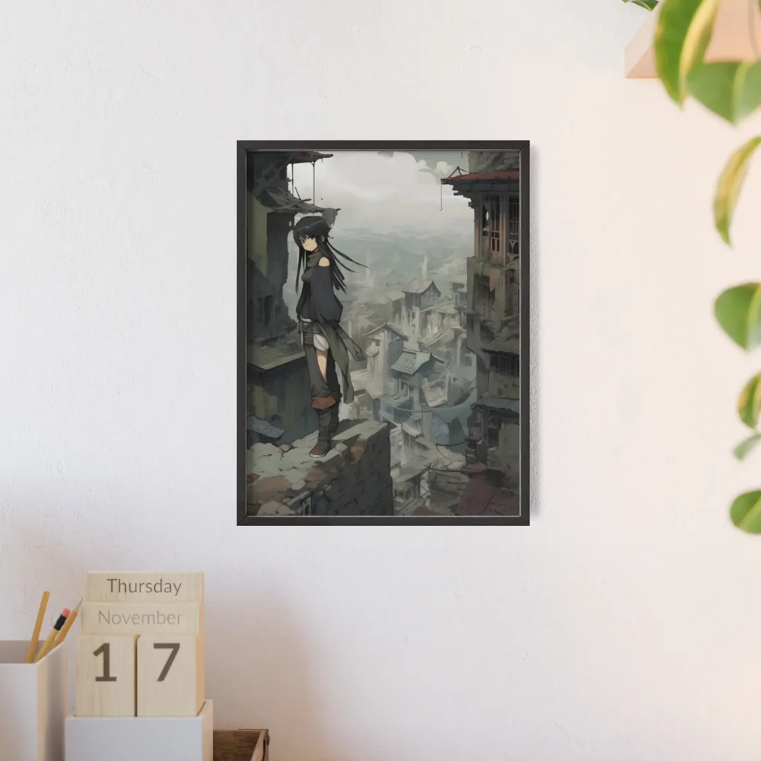 Dramatic Anime Bird's Eye View: Dynamic Digital Art - Framed Poster