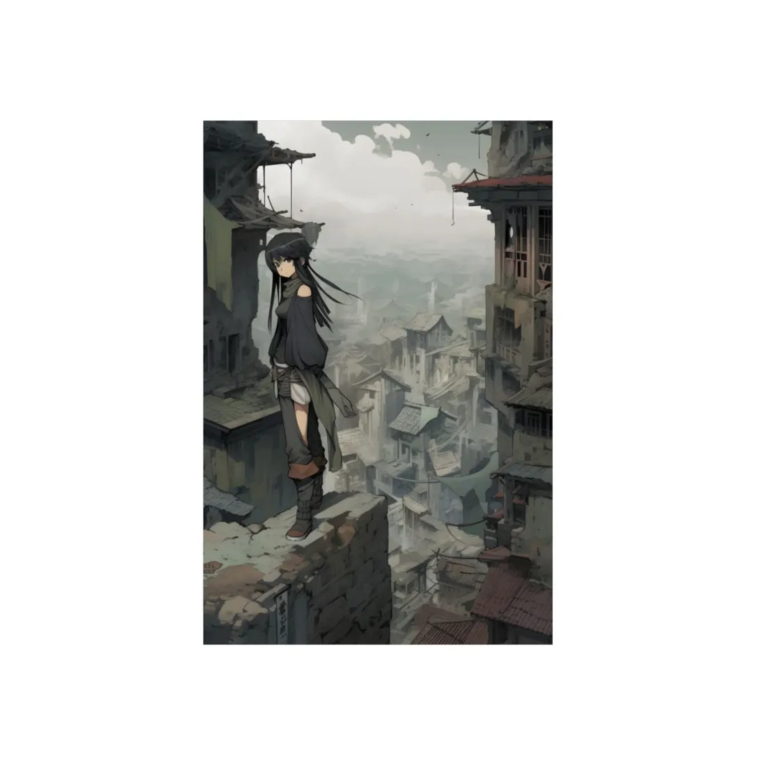 Dramatic Anime Bird's Eye View: Dynamic Digital Art - Metal Poster