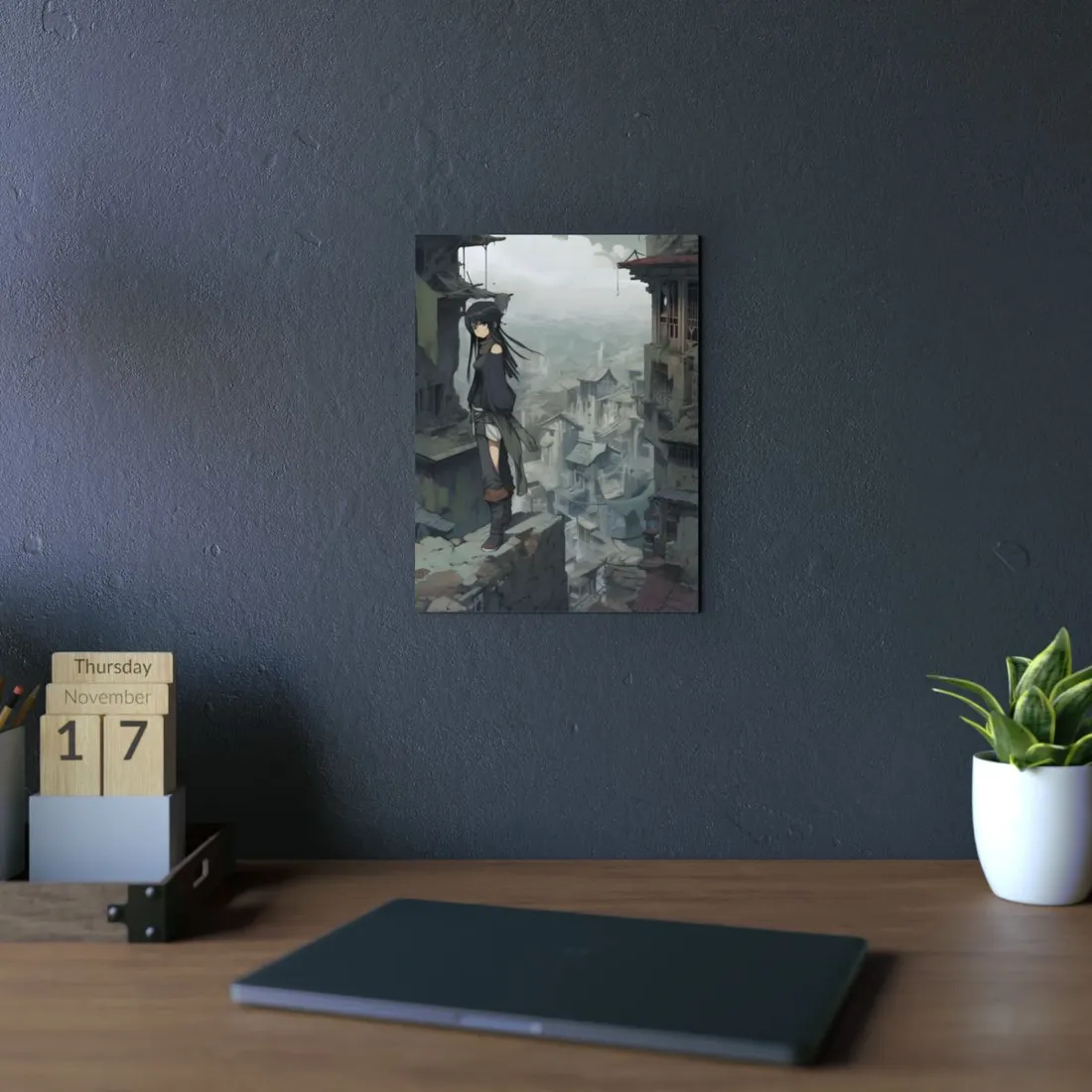 Dramatic Anime Bird's Eye View: Dynamic Digital Art - Metal Poster
