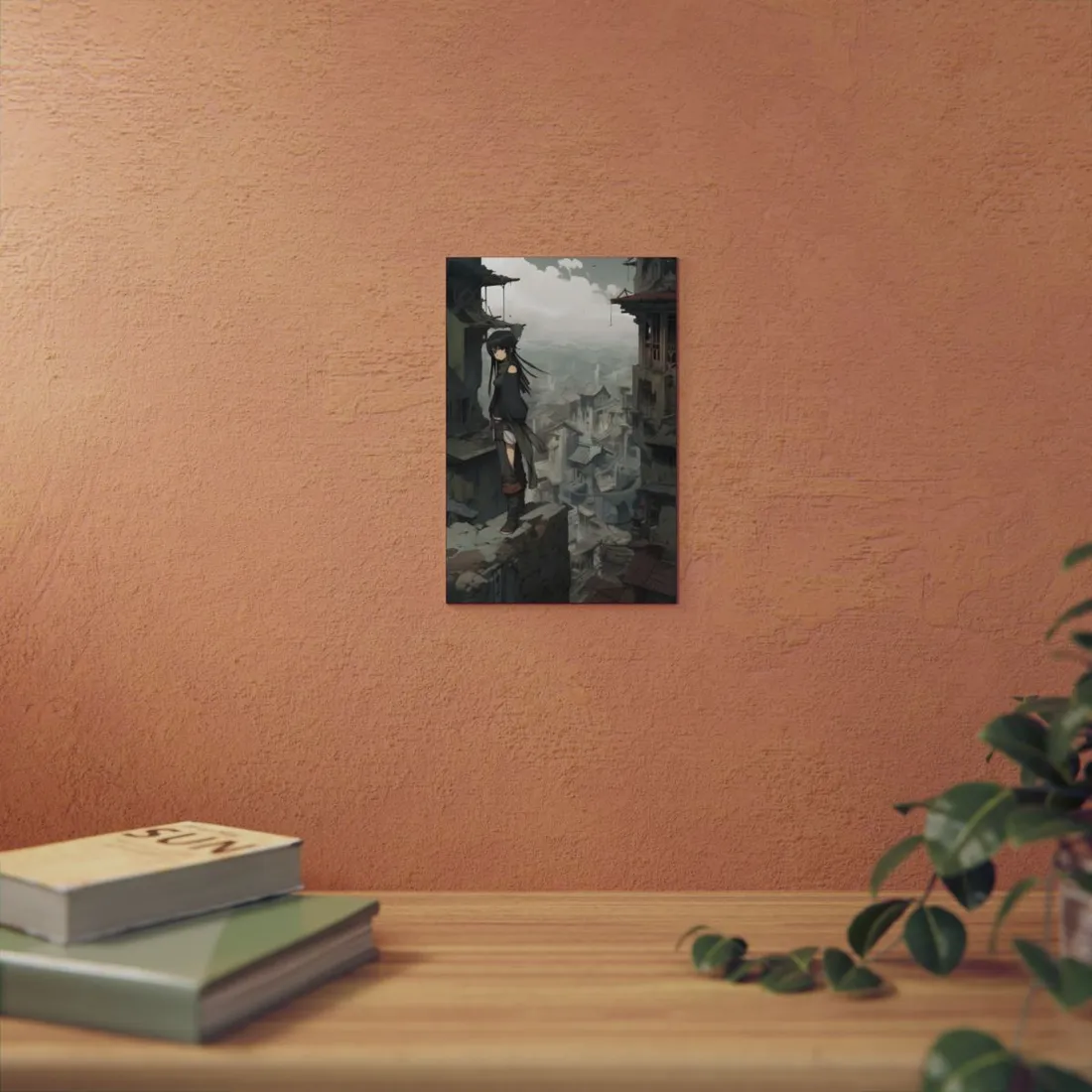 Dramatic Anime Bird's Eye View: Dynamic Digital Art - Metal Poster