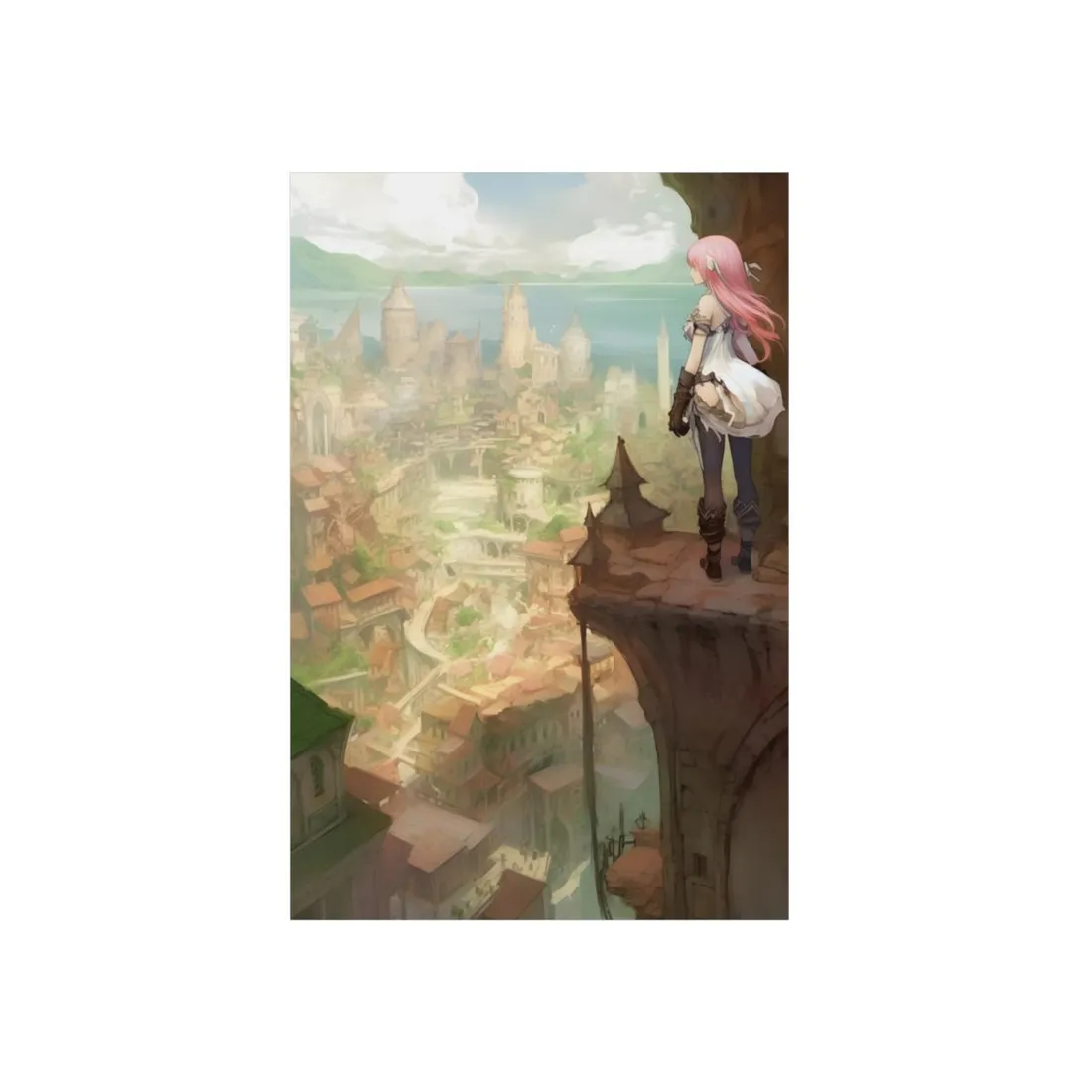 Dramatic Anime Bird's Eye View: Japanese Digital Art - Metal Poster