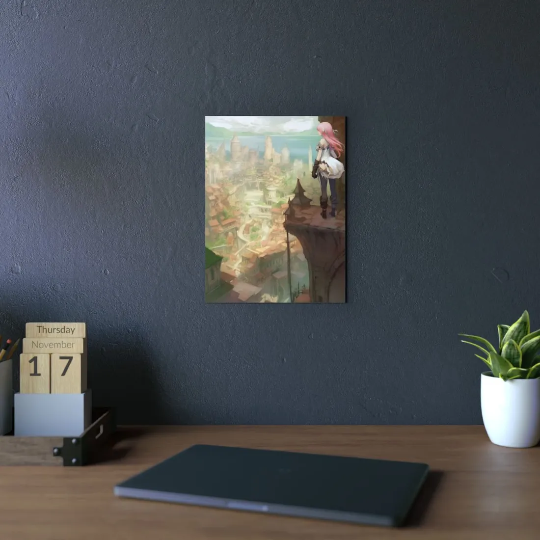Dramatic Anime Bird's Eye View: Japanese Digital Art - Metal Poster