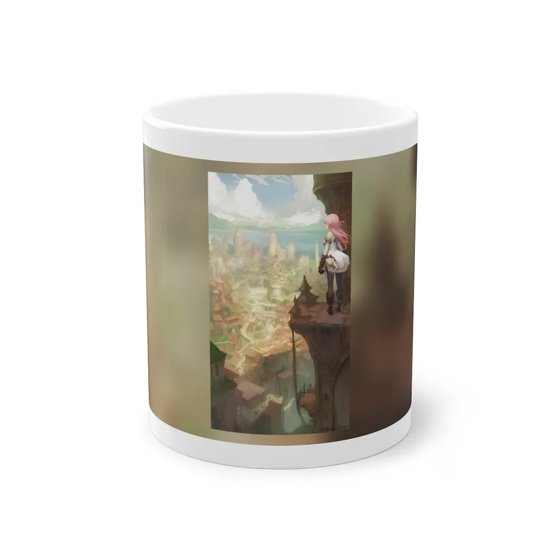 Dramatic Anime Bird's Eye View: Japanese Digital Art - Mug