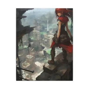 Red-Scarfed Watcher over Ruins Canvas Print
