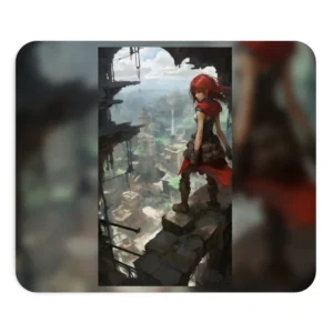 Red-Scarfed Watcher over Ruins Mouse Pad