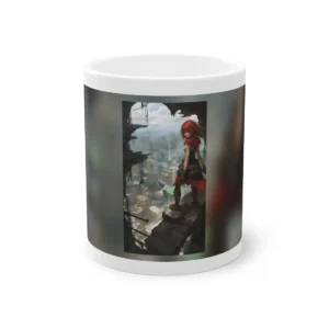 Red-Scarfed Watcher over Ruins Mug