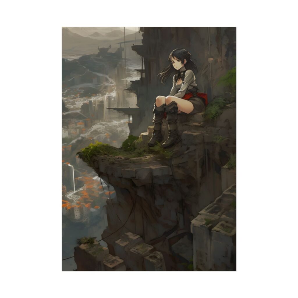 Dramatic Anime Bird's Eye View: Action-Packed Digital Art - Poster