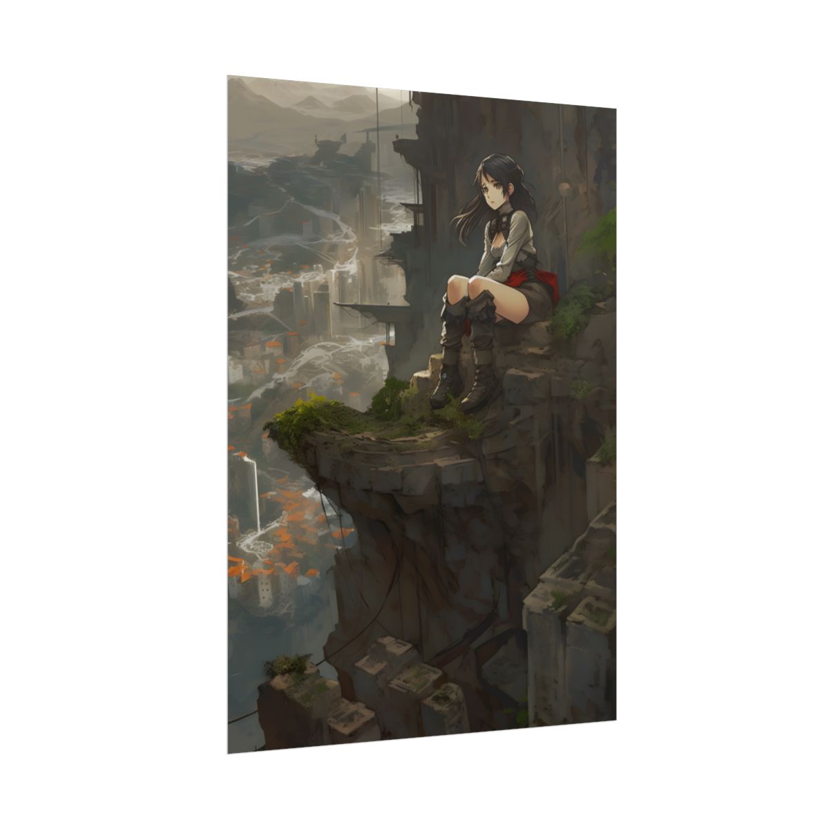 Dramatic Anime Bird's Eye View: Action-Packed Digital Art - Poster