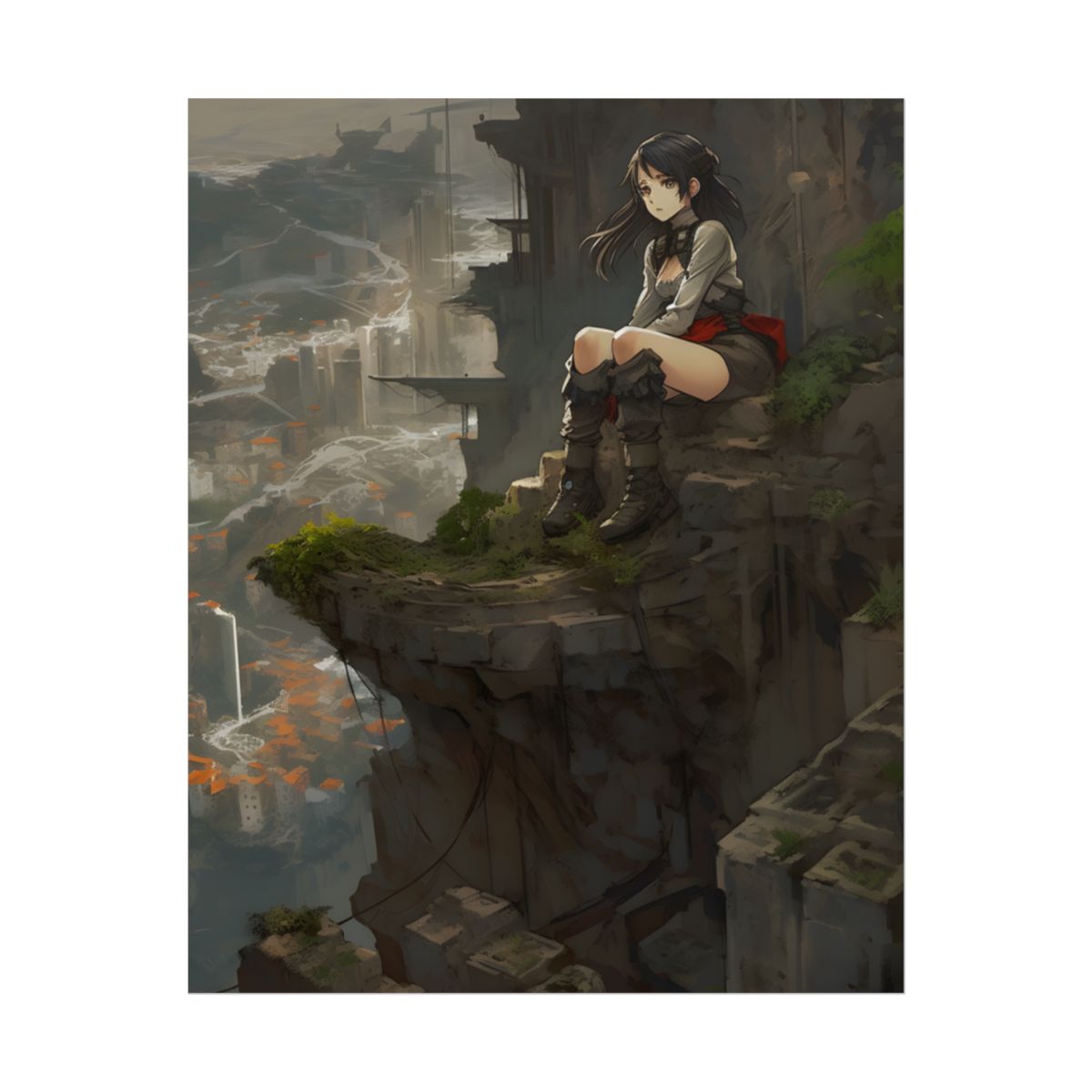 Dramatic Anime Bird's Eye View: Action-Packed Digital Art - Poster
